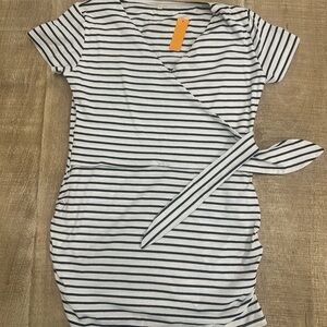 Maternity | Black & White Striped Tie-Front Top | S | NWT